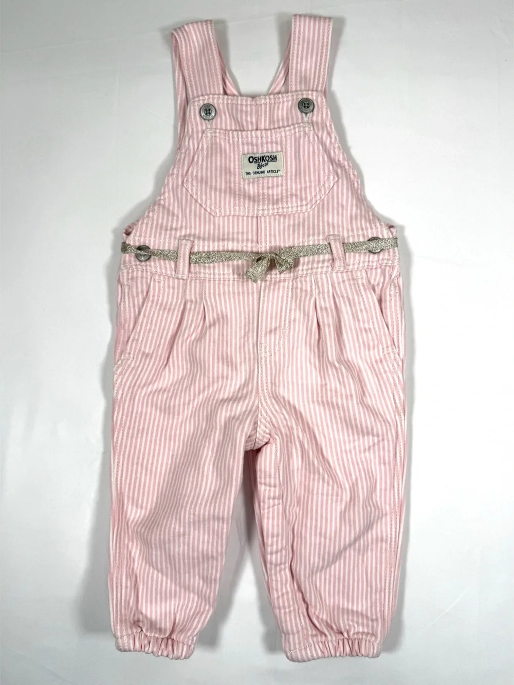 OSHKOSH BGOSH Girls Pink Stripe Overalls Size 9M Stripe Knit Jumpsuit Classic